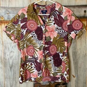CB Casual Floral Cotton Short Sleeve Button Down Shirt